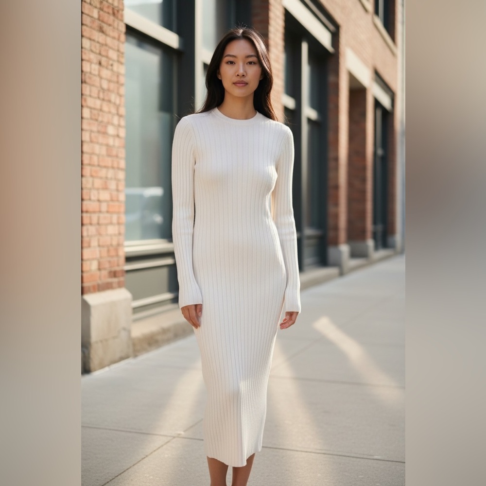 Frame White Knit Long Sleeve Dress